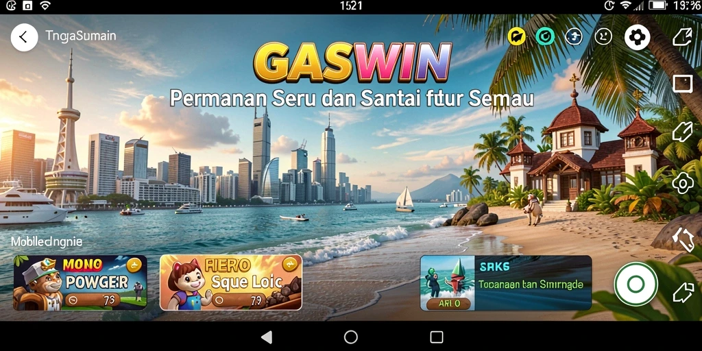 Tampilan gameplay GASWIN yang cerah dan penuh warna.