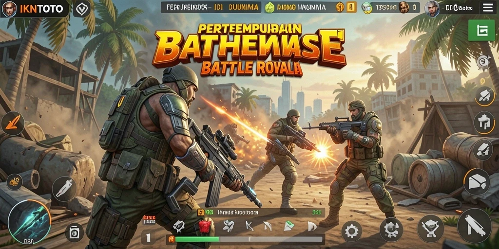 Screenshot gameplay penuh aksi dari IKNTOTO di arena Battle Royale.