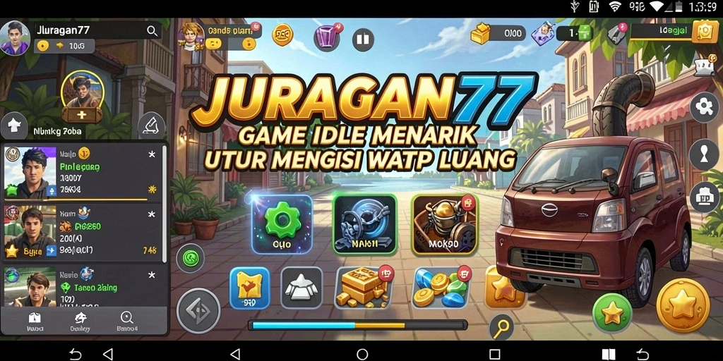 Tampilan gameplay menarik dari JURAGAN77 yang menunjukkan proses membangun bisnis Idle.