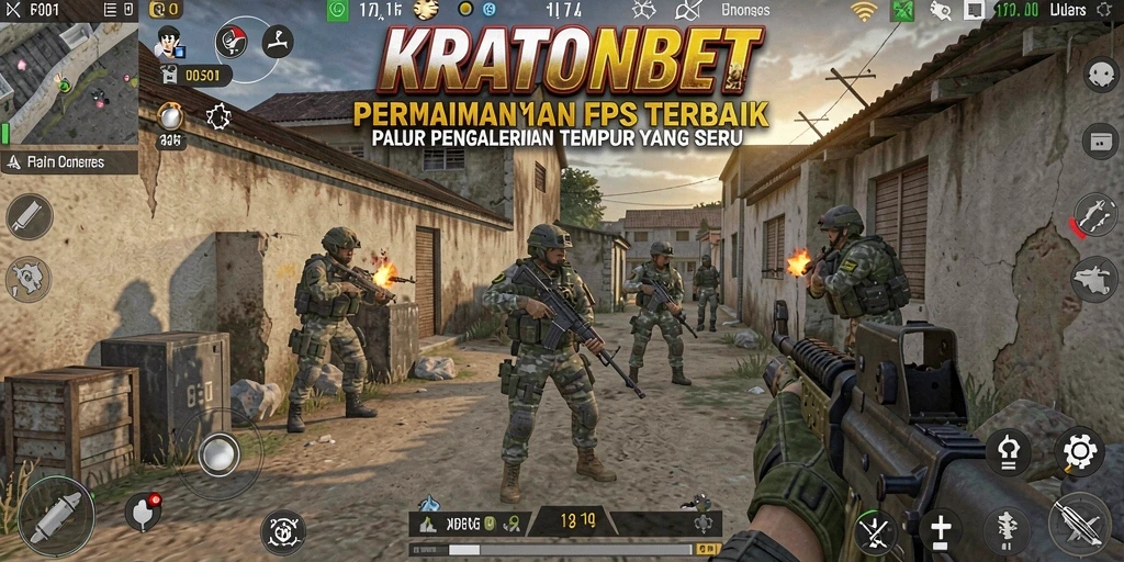 Screenshot gameplay KRATONBET yang menunjukkan aksi tembak menembak yang intens.