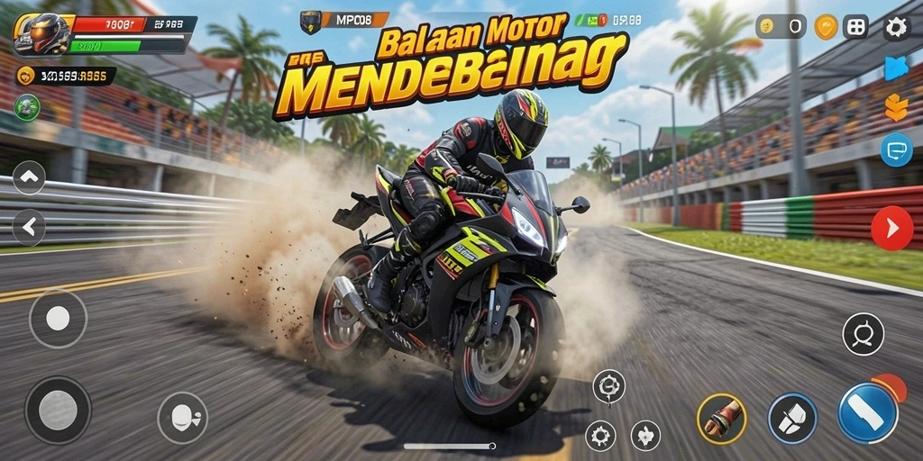 Screenshot menampilkan aksi seru dalam balapan motor.