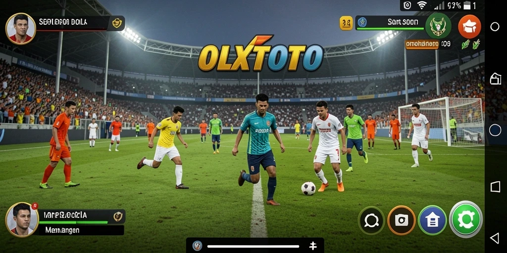 Screenshot gameplay OLXTOTO yang menampilkan aksi seru dalam permainan sepak bola.