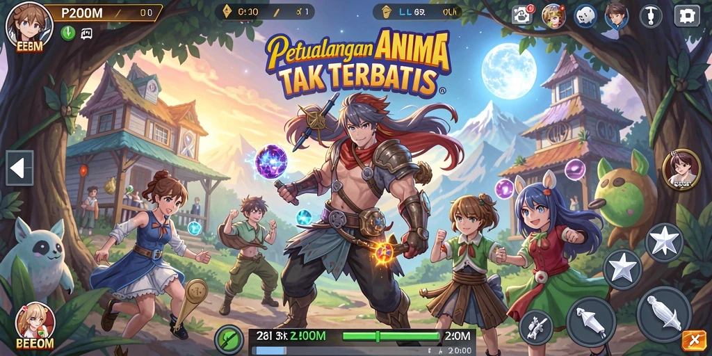 Tampilan gameplay P200M menampilkan aksi karakter anime yang mendebarkan.