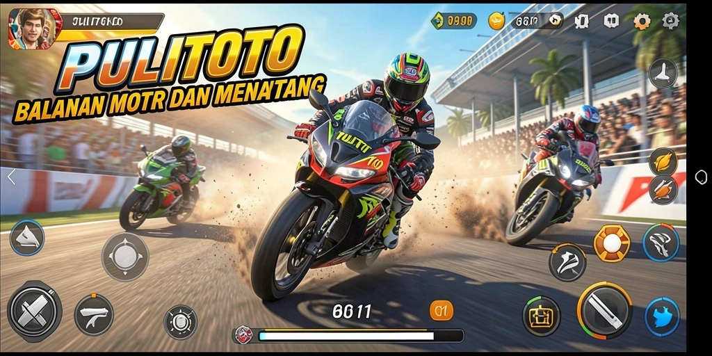 Tangkapan layar utama PULITOTO menampilkan balapan motor yang mendebarkan.