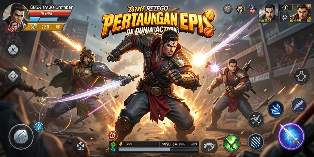 Tangkapan layar gameplay yang menakjubkan dari REZEGO di arena pertarungan.