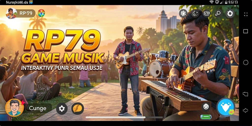 Screenshot RP79 menampilkan gameplay interaktif dengan alat musik yang menarik.