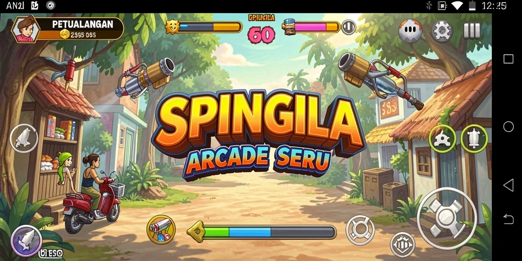 Screenshot utama SPINGILA menampilkan gameplay yang penuh aksi dan tantangan.
