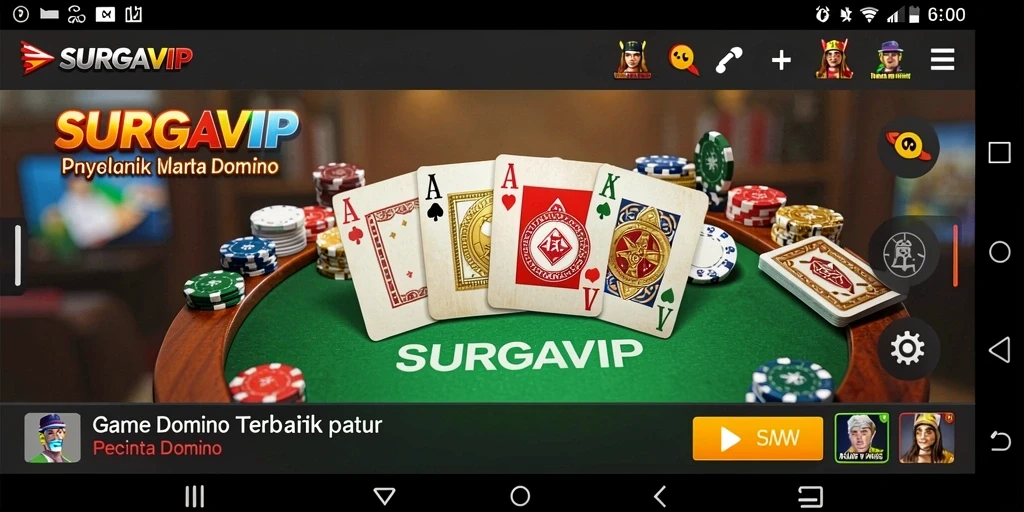 Screenshot gameplay SURGAVIP menunjukkan pemain yang sedang bersaing dalam permainan domino.