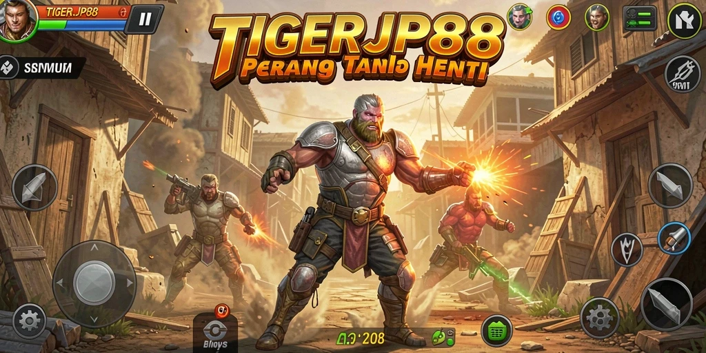 Tampilan gameplay intens dalam TIGERJP88 saat bertempur.