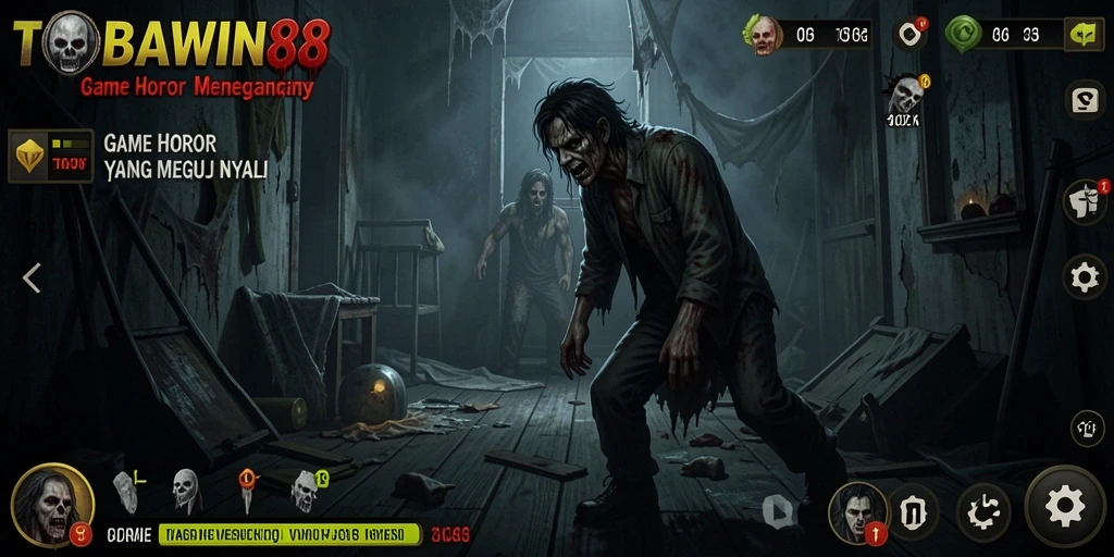 Screenshot utama TOBAWIN88 menampilkan momen menegangkan dalam gameplay horor.